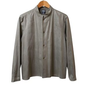 Eileen Fisher Womens Jacket Coat Gray Herringbone Buttons Slit 100%
Silk L